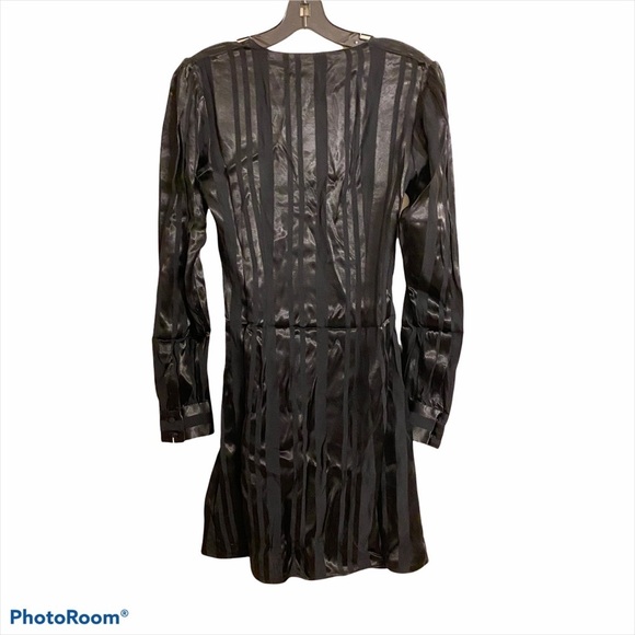 Anine Bing | Penelope Striped Satin Jacquard Mini Wrap Dress Size XS NEW Black - Picture 12 of 14